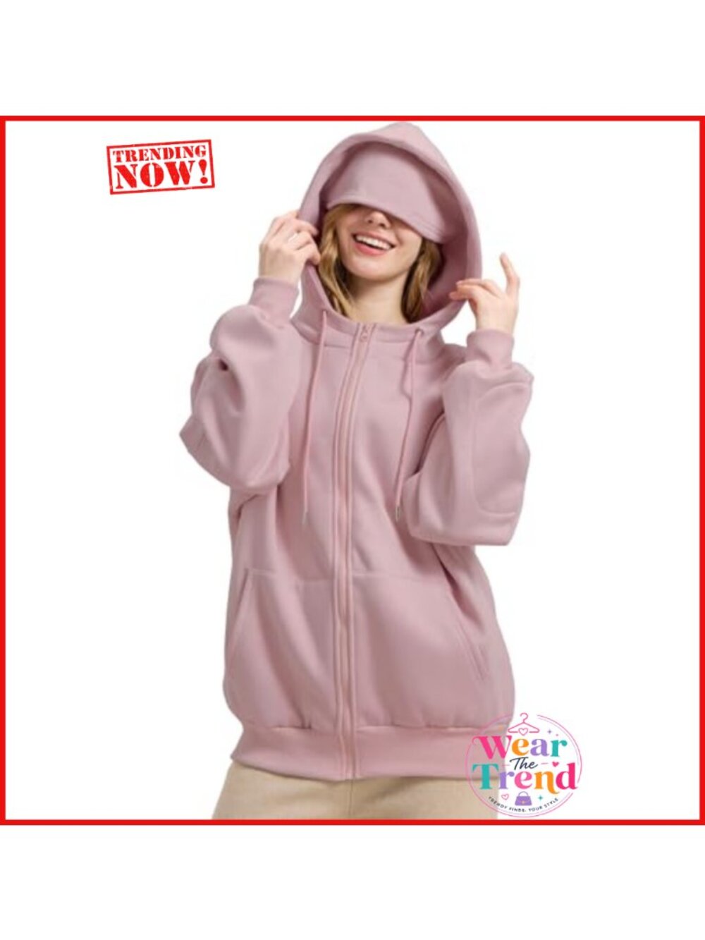 Zip Up Hoodie with Built-in Eye Mask Fleece Lined Travel Sweatshirt